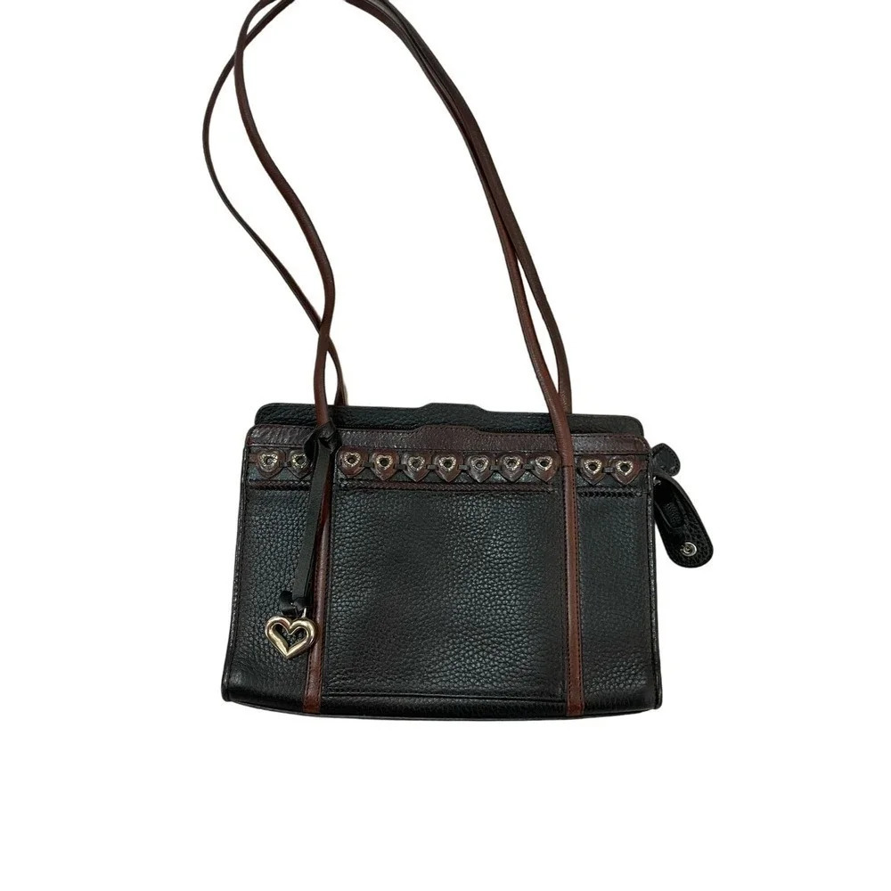 Vintage Brighton D433912 Pebbled Leather Purse Bag Shoulder Straps Brown/Black